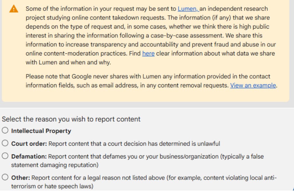 Legal removal requests