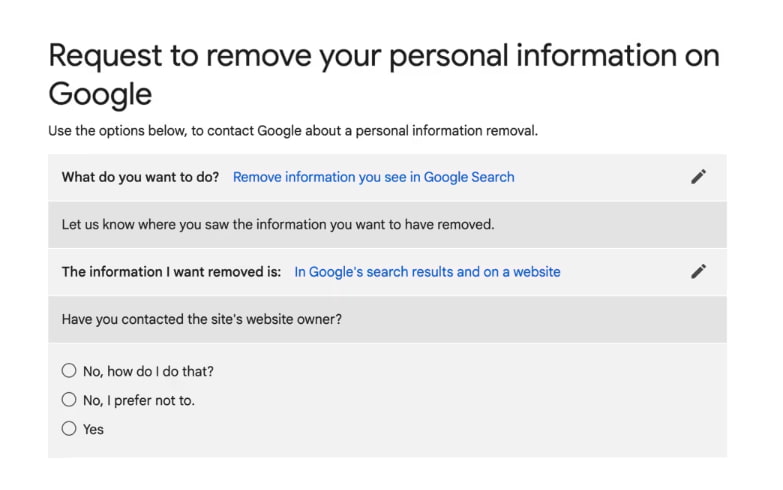 Personal information removal tool