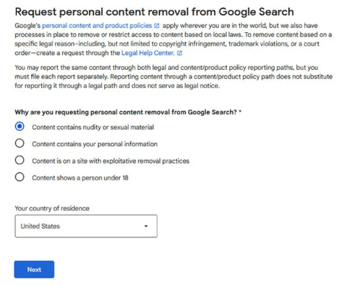 запит Google на видалення персонального контенту